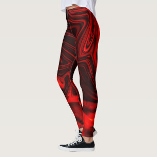 Rote Kurven oder Wellen in dunklem Fond, rötlich. Leggings