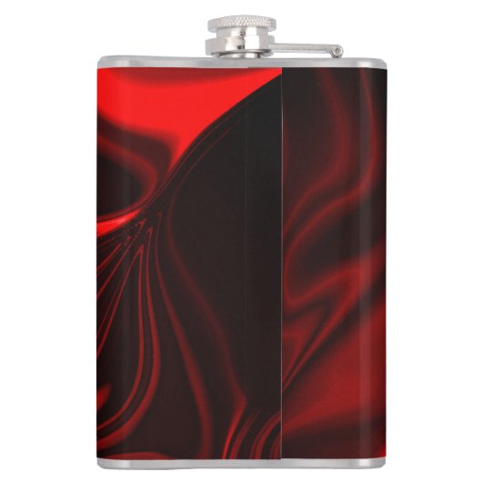 Rote Kurven und Wellen im dunklen Hintergrund Flachmann (Rückseite)