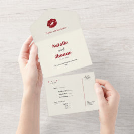 rote Küsse Nachricht Stil RSVP Hochzeit All-i All  In One Einladung