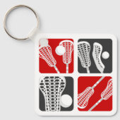 Rote Lacrosse Blöcke von Sticks und Balls Schlüsselanhänger (Vorderseite)