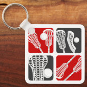 Rote Lacrosse Blöcke von Sticks und Balls Schlüsselanhänger (Vorderseite)
