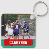 Rote Lacrosse Blöcke von Sticks und Balls Schlüsselanhänger (Rückseite)