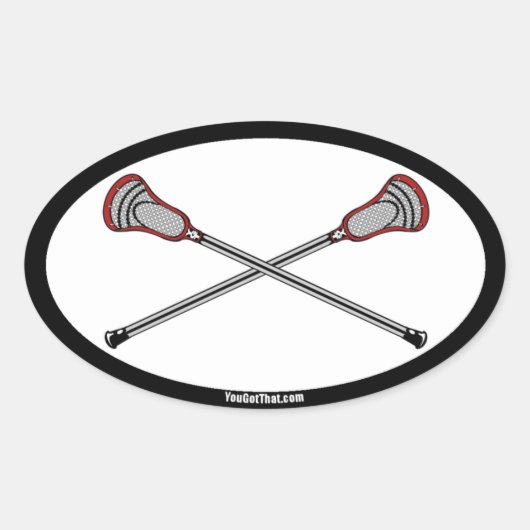 Rote Lacrosse Sticks Ovaler Aufkleber (Vorderseite)