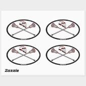 Rote Lacrosse Sticks und Helm Ovaler Aufkleber (Blatt)