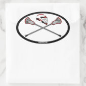 Rote Lacrosse Sticks und Helm Ovaler Aufkleber (Tasche)