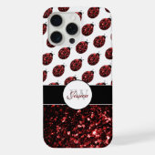 Rote Ladybug-Imitate Glitzer-Glitzern Muster Monog iPhone Hülle (Rückseite)
