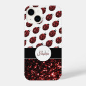 Rote Ladybug-Imitate Glitzer-Glitzern Muster Monog iPhone Hülle (Rückseite)