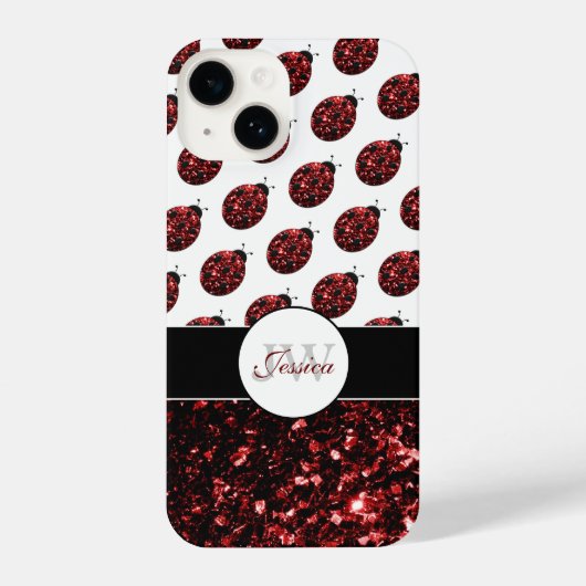 Rote Ladybug-Imitate Glitzer-Glitzern Muster Monog iPhone Hülle (Rückseite)