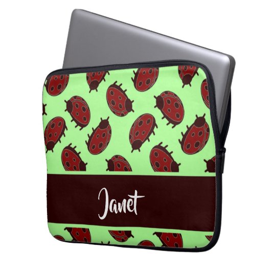 Rote Ladybugs auf grün Laptopschutzhülle (Vorderseite Links)