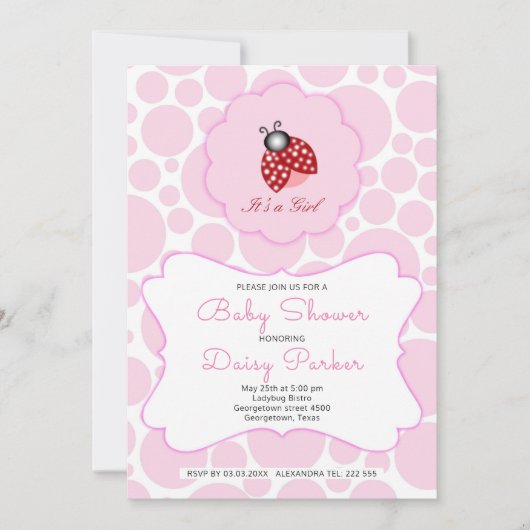 Rote Ladybugs und rosa Kreise Einladung (Vorderseite)