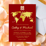 Rote Landkarte Hochzeit in Urlaubsort Doppelfröhli Folieneinladung<br><div class="desc">Realisieren Sie Ihre Trauzeit mit einer orientalischen Touch! Sie können das Design anpassen, indem Sie Ihre Namen und Hochzeitstermin etc. hinzufügen. Sie sind auch herzlich eingeladen, mich für jedes besondere Design, das für Sie einzigartig ist, anzusprechen. Das doppelte Glückssymbol und die roten Dekorationen sind das Muss für Paare, die ihre...</div>
