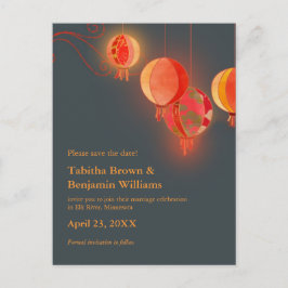 Rote Lanterns Kohle Gray Wedding Save the Date Ankündigungspostkarte