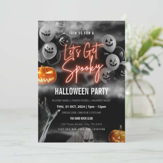 Rote Lassenden erhalten Spooky Halloween-Party Ein Einladung (Stehend Vorderseite)