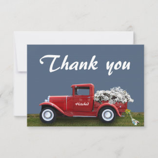 Rote Lastwagen-Hochzeitskarte 'Hitched Danke' Dankeskarte