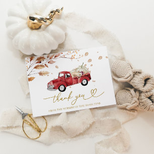 Rote Lastwagen Weiße Kürbis-Baby-Party Dankeschön Einladung