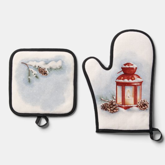 Rote Laterne aus Ofen-Mitt und Pot-Holding Ofenhandschuh & Topflappen-Set (Vorderseite)