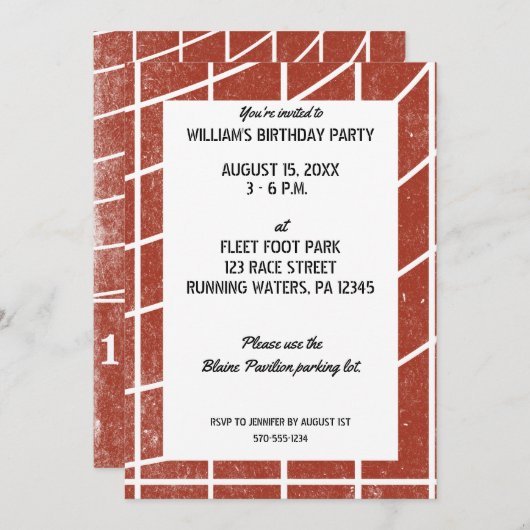 Rote Laufbahn für Track und Field-Party Einladung (Vorne/Hinten)