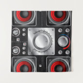 Rote Lautsprecher mit Verstärker und Kontrolle Knö Wandteppich (Vorderseite (Horizontal))