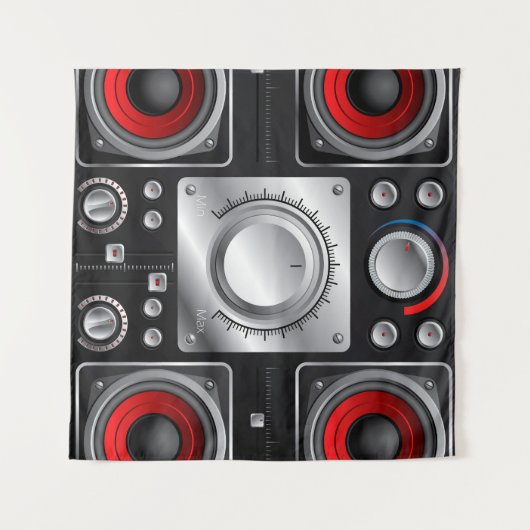 Rote Lautsprecher mit Verstärker und Kontrolle Knö Wandteppich (Vorderseite (Horizontal))
