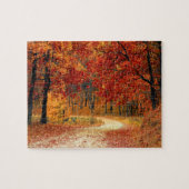 Rote Leaf Bäume in der Nähe der Straße / Herbst Puzzle (Horizontal)