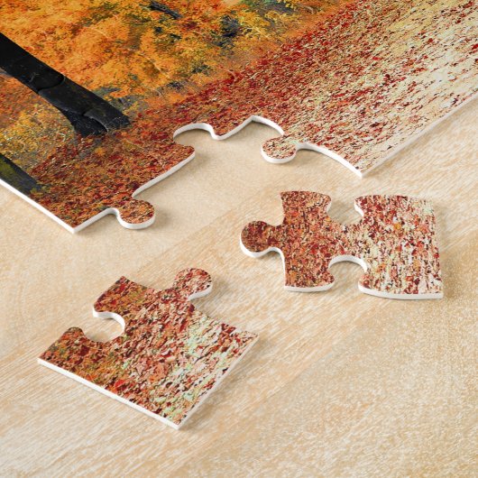 Rote Leaf Bäume in der Nähe der Straße / Herbst Puzzle (Seite)