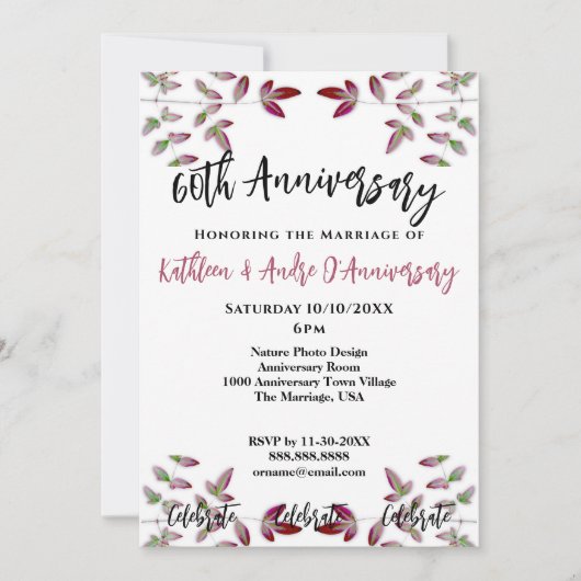 ROTE LEAF BRANCH FOTO 60. JAHRESEINLADUNG EINLADUNG (Vorderseite)