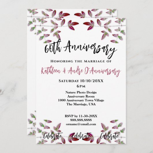 ROTE LEAF BRANCH FOTO 60. JAHRESEINLADUNG EINLADUNG (Vorne/Hinten)