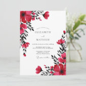 Rote lebendige botanische Hochzeit Einladung (Stehend Vorderseite)