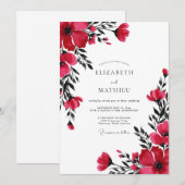 Rote lebendige botanische Hochzeit Einladung (Vorne/Hinten)
