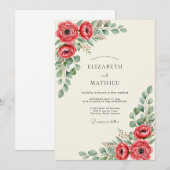 Rote lebendige botanische Hochzeit Einladung (Vorne/Hinten)