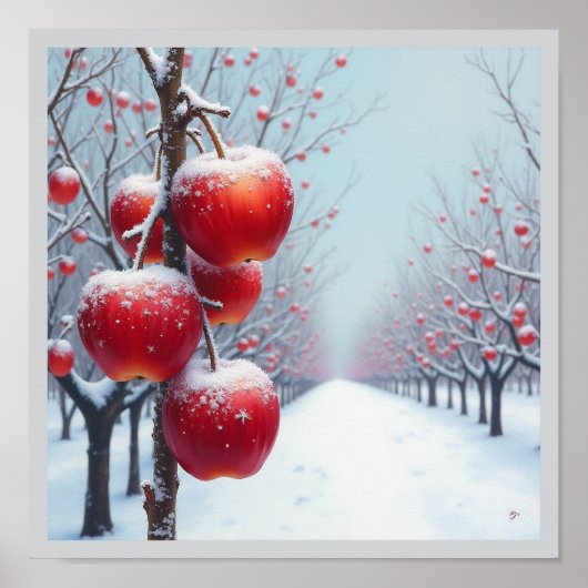 Rote, leckere Äpfel mit Schnee Poster (Vorne)