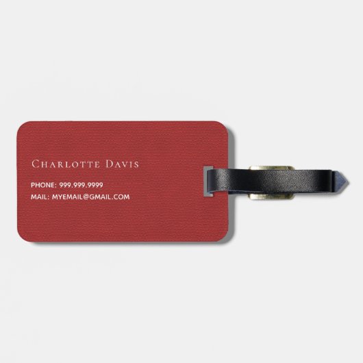 Rote Ledertextur, Monogramm Gepäckanhänger (Rückseite horizontal)
