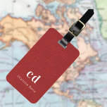 Rote Ledertextur, Monogramm Gepäckanhänger<br><div class="desc">Rote Imitate Lederprint als Hintergrund. Personalisieren Sie Ihre Monogrammbriefe und den vollständigen Namen auf der Vorderseite. Ihre Kontaktinformationen auf der Rückseite.</div>