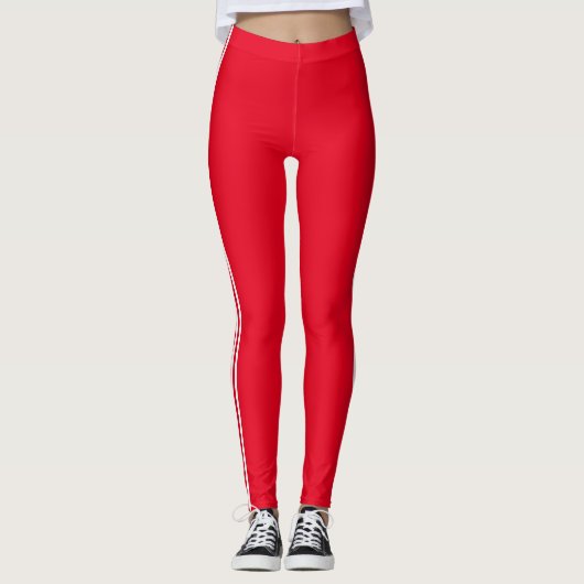Rote Leggings Sportart Weißer Streifen - Ihre Farb (Vorderseite)