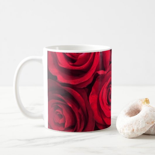Rote Leidenschafts-Rosen Kaffeetasse (Mit Donut)