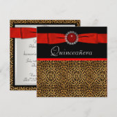 Rote Leopard-Rot Quinceañera-Einladungen Einladung (Vorne/Hinten)