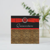 Rote Leopard-Rot Quinceañera-Einladungen Einladung (Stehend Vorderseite)