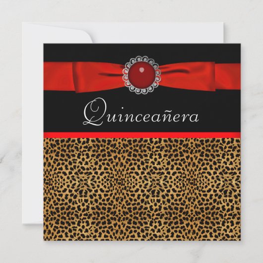 Rote Leopard-Rot Quinceañera-Einladungen Einladung (Vorderseite)