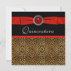 Rote Leopard-Rot Quinceañera-Einladungen Einladung