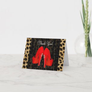 Rote Leoparden-High-Heel-Schuhe Dankeskarten Dankeskarte