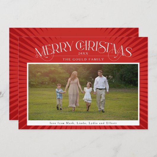 Rote leuchtende Sonnenstrahlen Feiertagskarte (Vorne/Hinten)