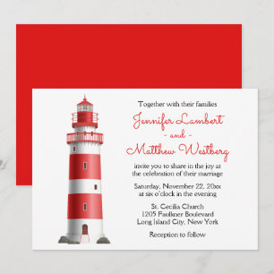 Rote Leuchtturm-Strand-Sommer-Nautische Hochzeit Einladung