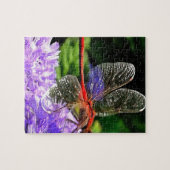 Rote Libelle auf Violet Purple Blumen Puzzle (Horizontal)