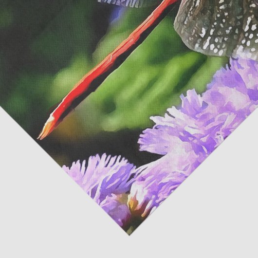 Rote Libelle auf Violet Purple Blumen Seidenpapier (Ausschnitt)