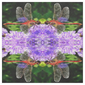 Rote Libelle auf Violet Purple Blumen Stoff (Muster)