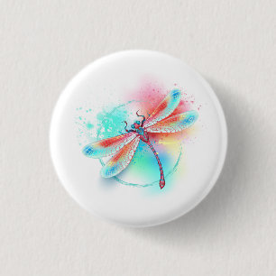 Rote Libelle auf Wasserfarbenhintergrund Button