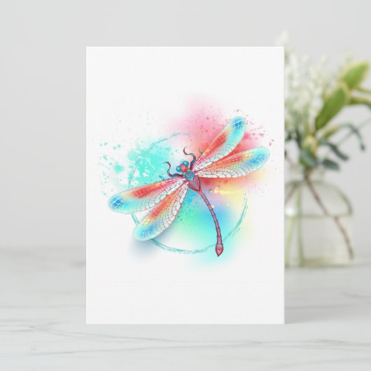 Rote Libelle im Aquarellhintergrund Ankündigung (Stehend Vorderseite)