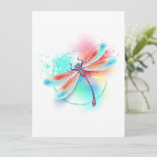 Rote Libelle im Aquarellhintergrund Ankündigung (Stehend Vorderseite)