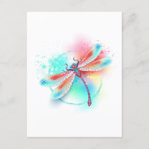 Rote Libelle im Aquarellhintergrund Ankündigungspostkarte