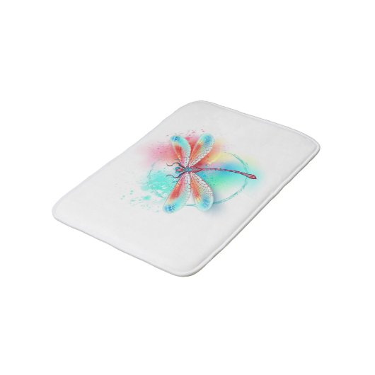 Rote Libelle im Aquarellhintergrund Badematte (Schrägansicht)